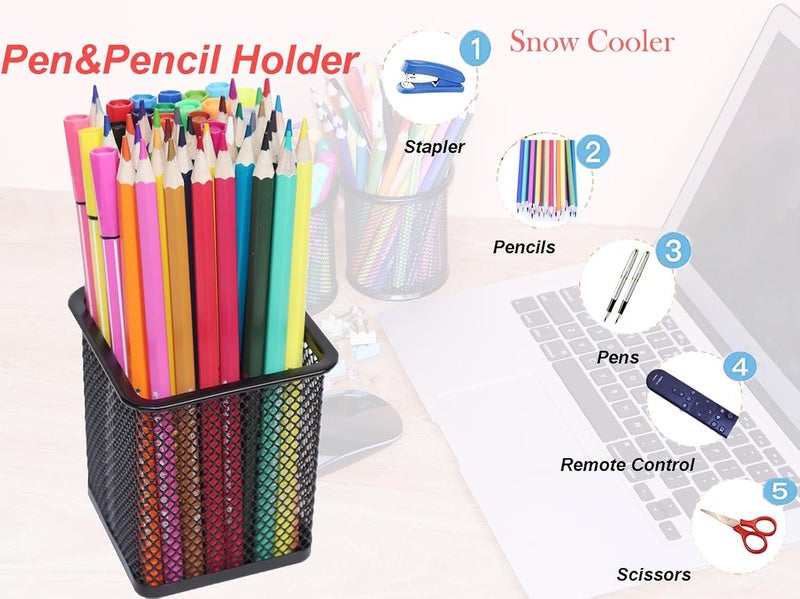 SNOW COOLER Pen Holder Pencil Holder Metal Pen Holder Cup Pencil Holder for Desk Office Pen Pencil Organizer for Desk Black, Square 4 Pack - Image 4